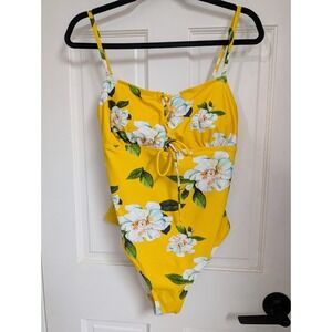 Cupshe | Yellow Floral Lace Front One Piece Swimsuit NWOT